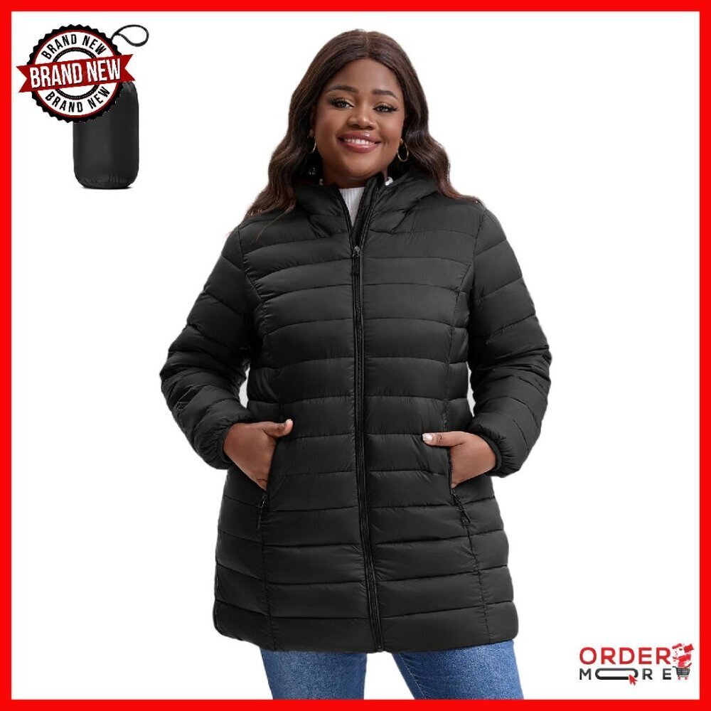 Plus Size Puffer Jacket Water-Resistant Mid-Length Winter Coat Lightweight
